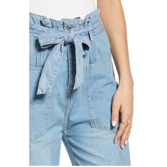 Free People Belted Denim High-Waisted Utility Paperbag Pants in Blue Haze Sz 29 - Picture 5 of 16